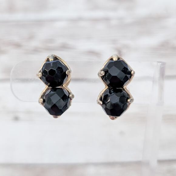 Vintage Clip On Earrings Facets Black Ball Duo 7/8" - Picture 1 of 8